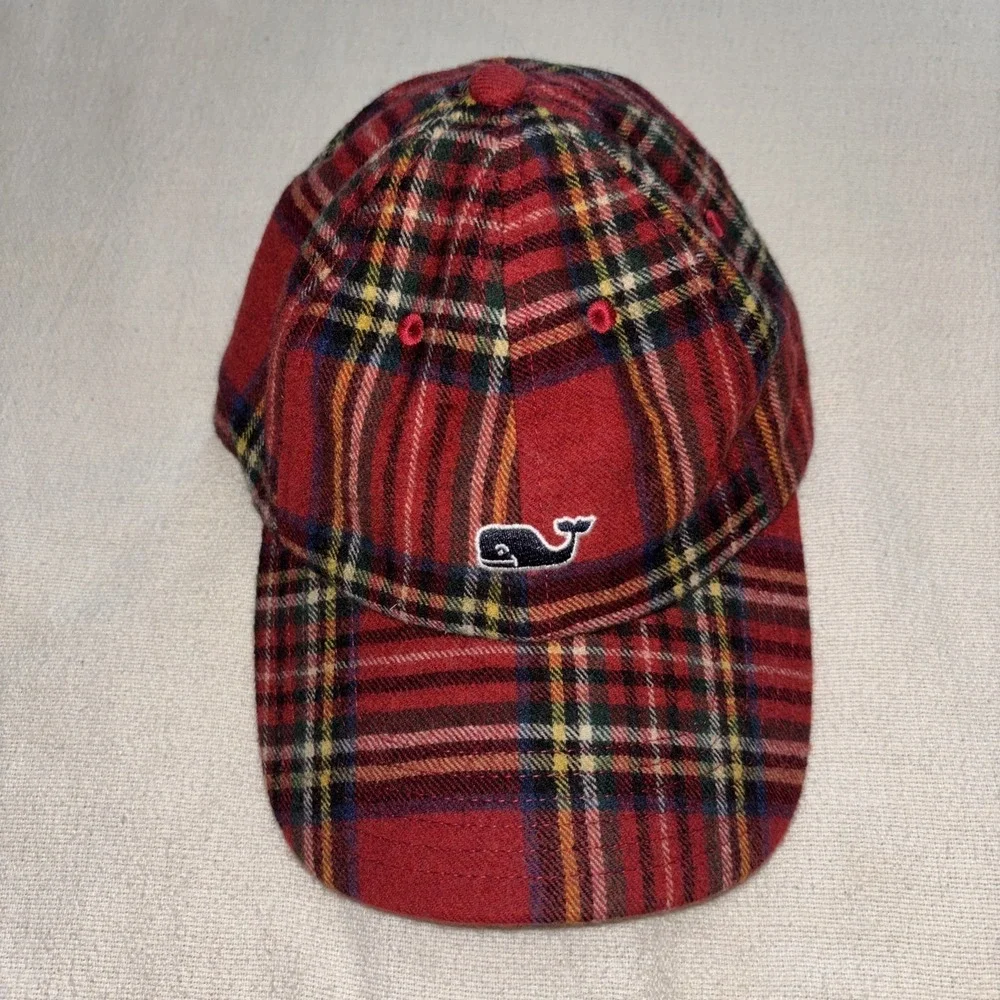 Vineyard Vines Red Plaid Wool Blend Cap Preppy ‎ Heritage Adjustable Strap OS
